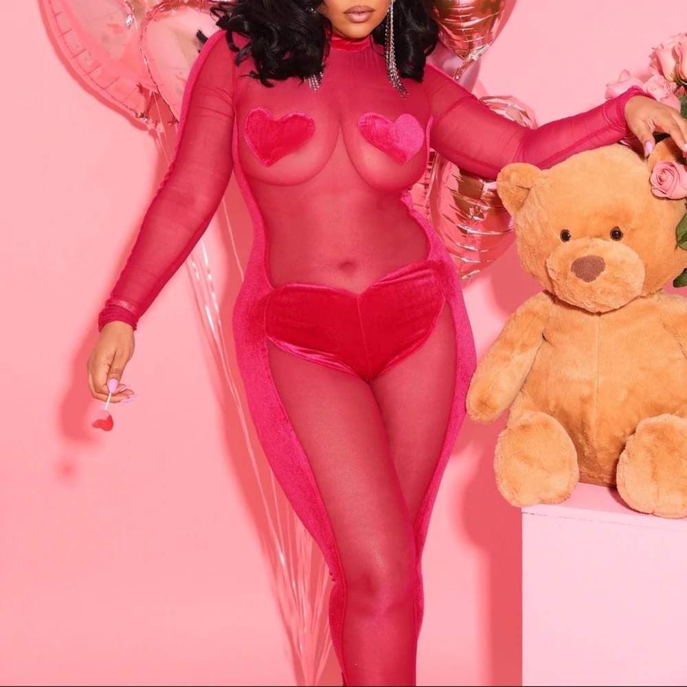 Nichole Lynel Heart Eyes Pink Jumpsuit